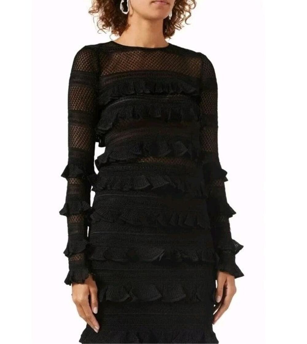 Zimmermann Black Wonderland Frill Top Ruffles Long Sleeves Size Small Romantic